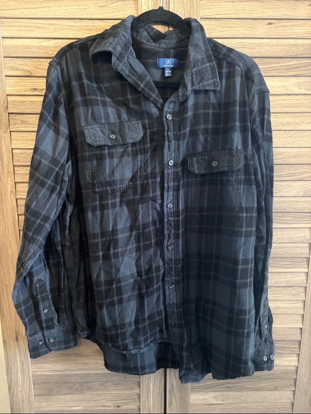 George Men's Black and Gray Plaid Button-Up Shirt